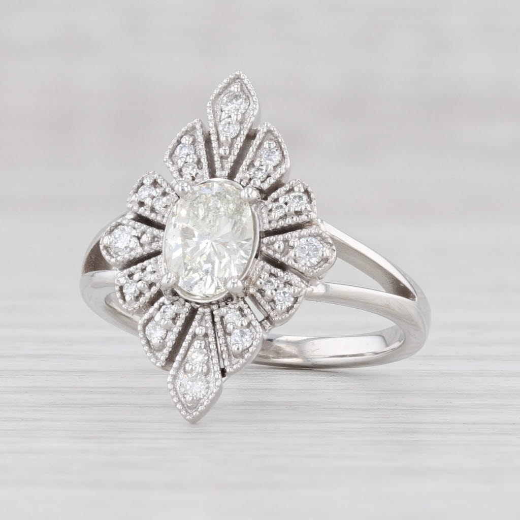 Light Gray New 0.90ctw Oval Diamond Ring 14k White Gold Size 6.75 Star Halo Engagement GIA