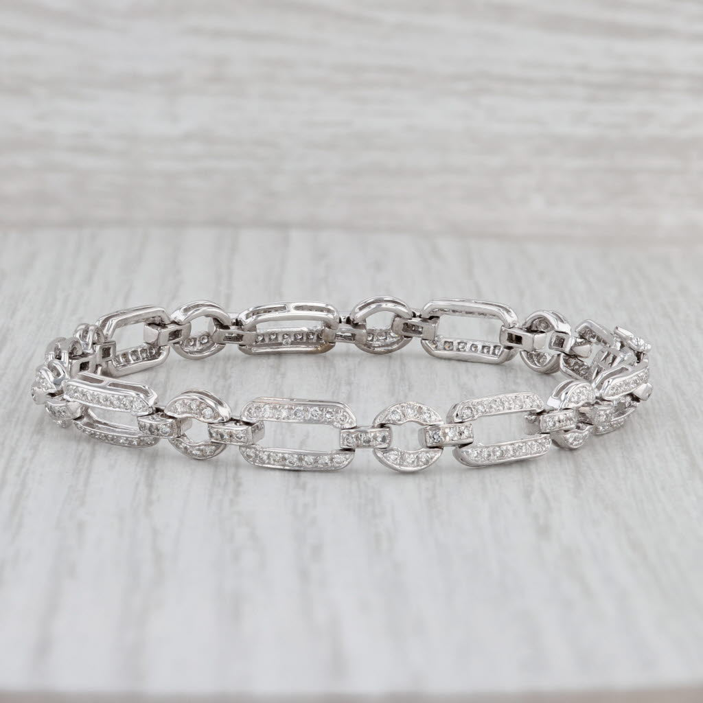 Gray 1.25ctw Diamond Circle Bar Link Bracelet 18k White Gold 7" 6.6mm