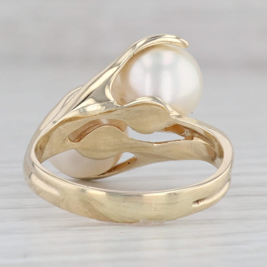 Gray Set of 2 Cultured Pearl Bypass Ring 14k Yellow Gold Size 8.5