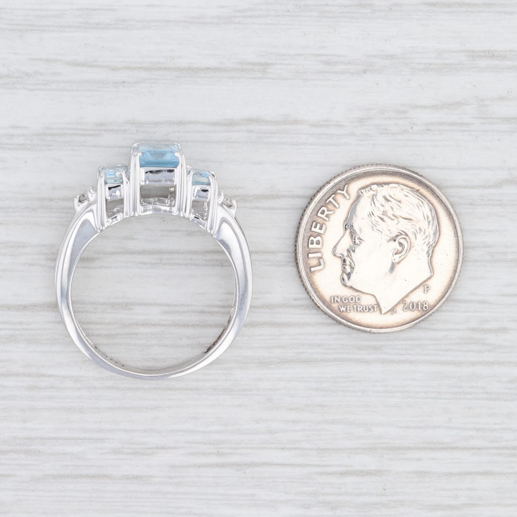 Light Gray New 1.38ctw Aquamarine Diamond Ring 14k White Gold Size 6.5 3-Stone March