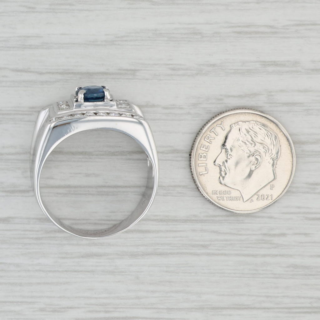 Gray 1.42ctw Round Blue Sapphire Diamond Ring 18k White Gold Size 9