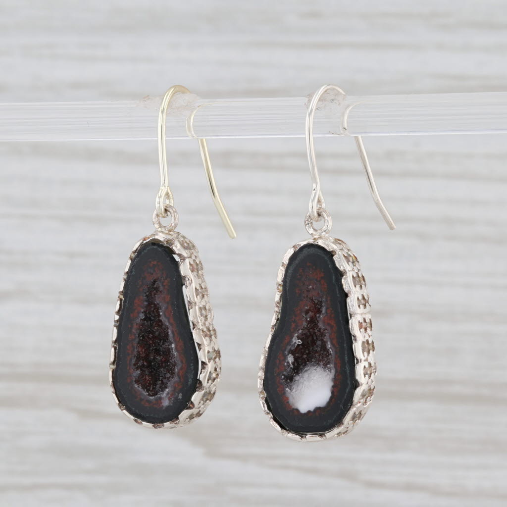 Light Gray New Nina Nguyen Druzy Quartz Geode Drop Earrings Sterling Silver Hook Posts