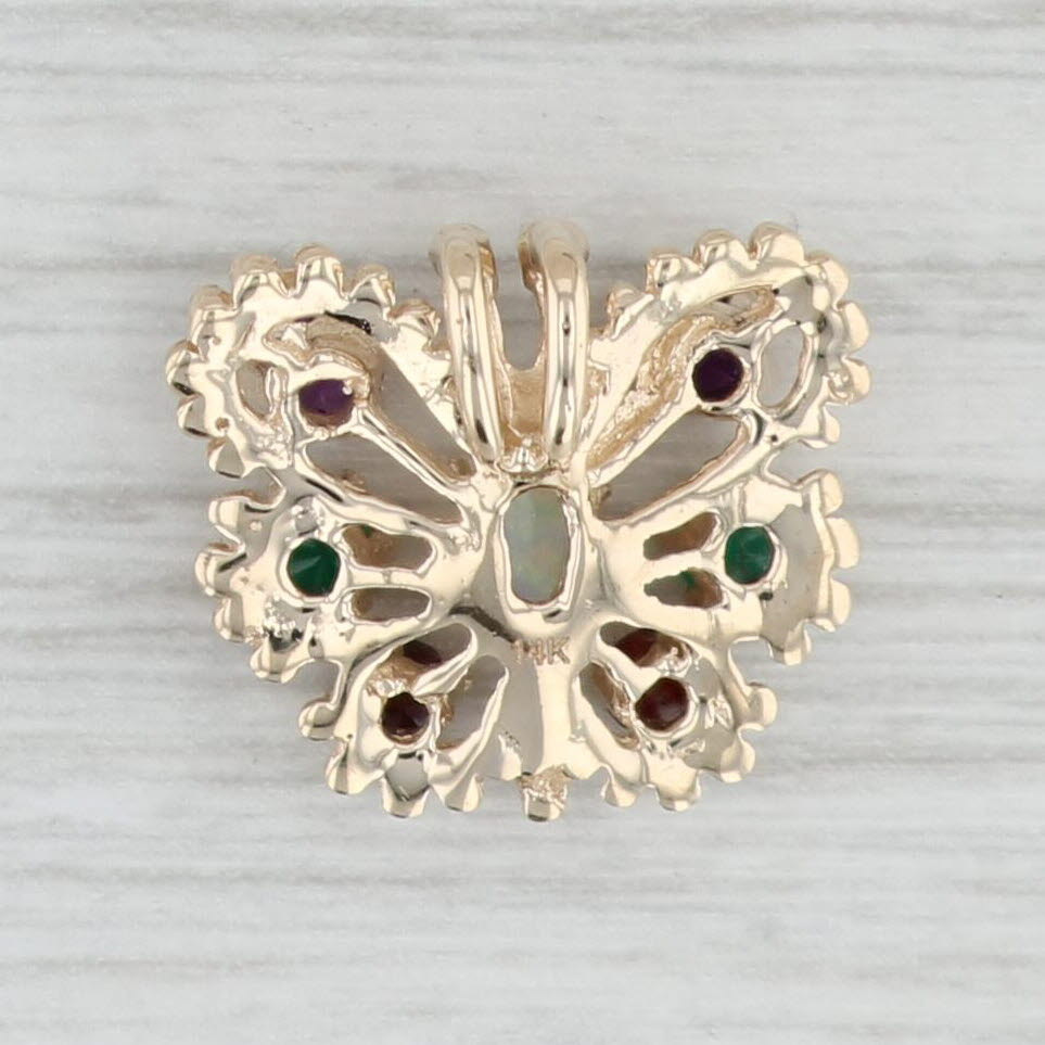Light Gray Gemstone Butterfly Pendant 14k Yellow Gold Opal Amethyst Chalcedony Garnet