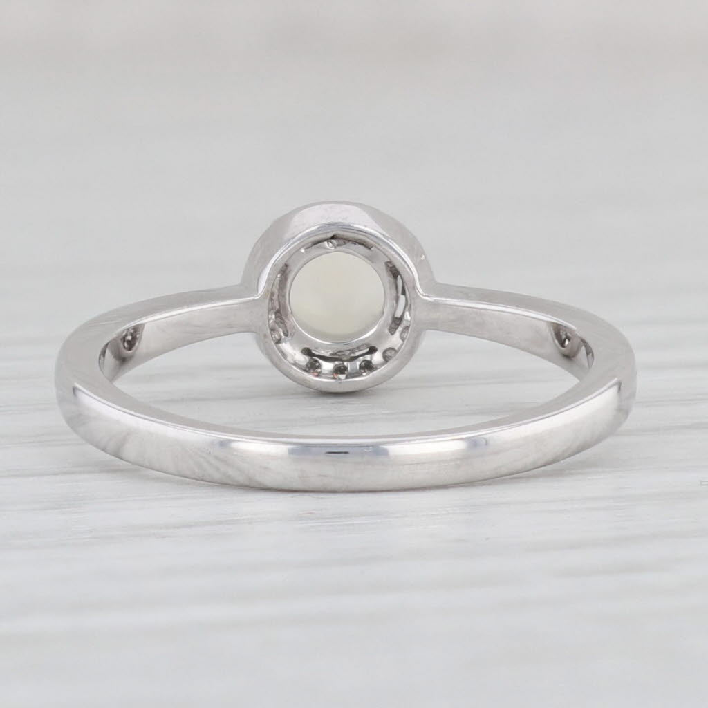Light Gray Opal Diamond Halo Ring 10k White Gold Round Engagement October Birthstone 7.25