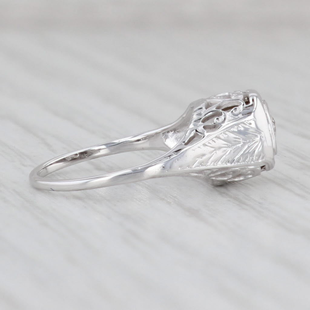 Light Gray Art Deco VS2 Diamond Solitaire Ring 18k White Gold Sz 4.25 Vintage Heart Bridge