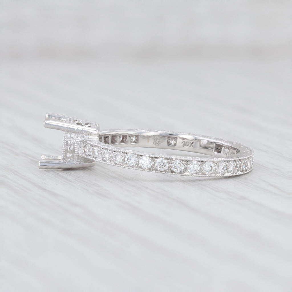 Light Gray New Beverley K Round Semi Mount Eternity Ring 18k White Gold Size 6.5 Diamonds