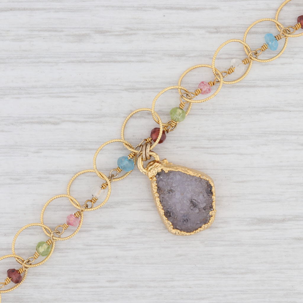 Light Gray New Nina Nguyen Gemstone Bead Druzy Quartz Charm Bracelet 7.5" Sterling