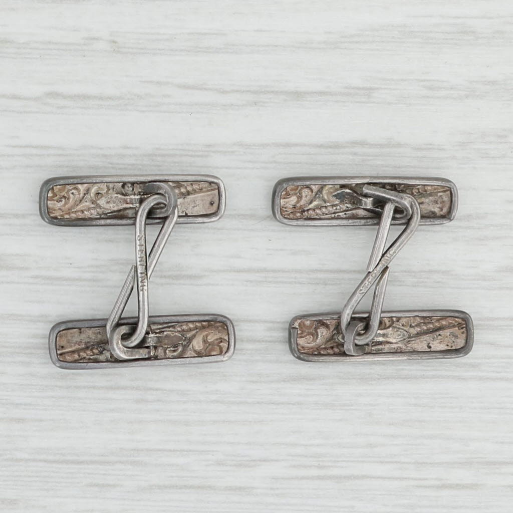 Light Gray Antique Ornate Cufflinks Sterling Silver Men's Suit Accessories