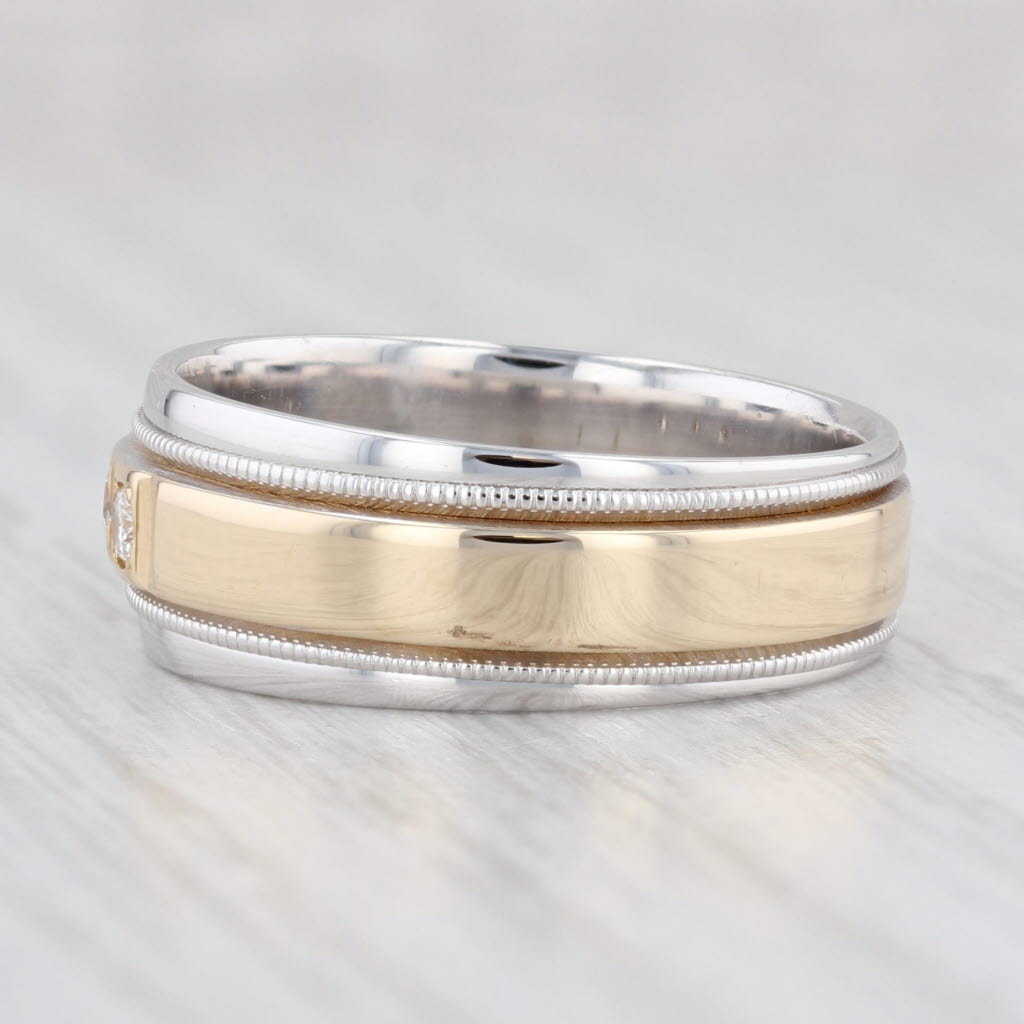 Light Gray 0.12ctw Diamond Ring 14k Yellow White Gold Wedding Band Size 7.5 Stackable