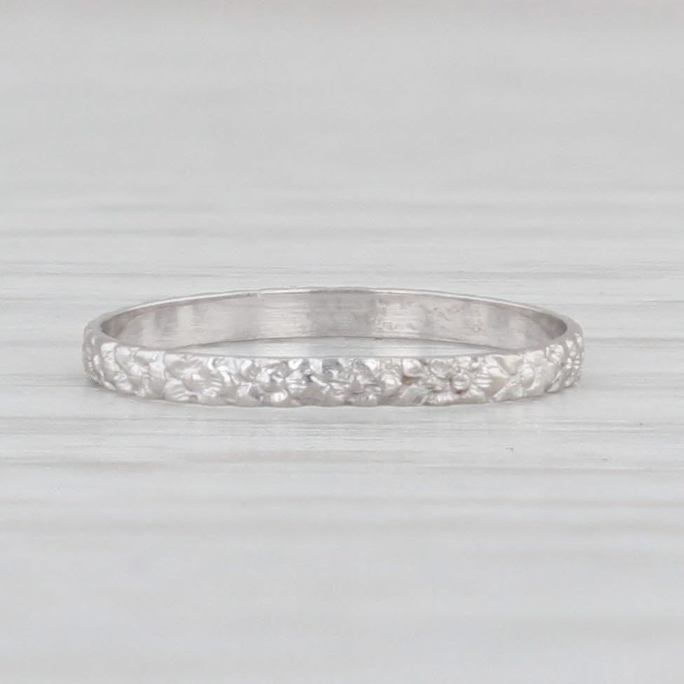 Light Gray Antique Baby Ring 10k White Gold Small Size Keepsake Floral Engraved