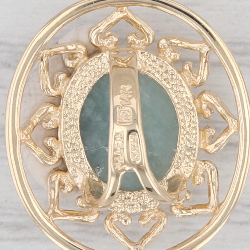 Gray Green Jadeite Jade Slide Pendant 14k Yellow Gold Oval Solitaire Statement