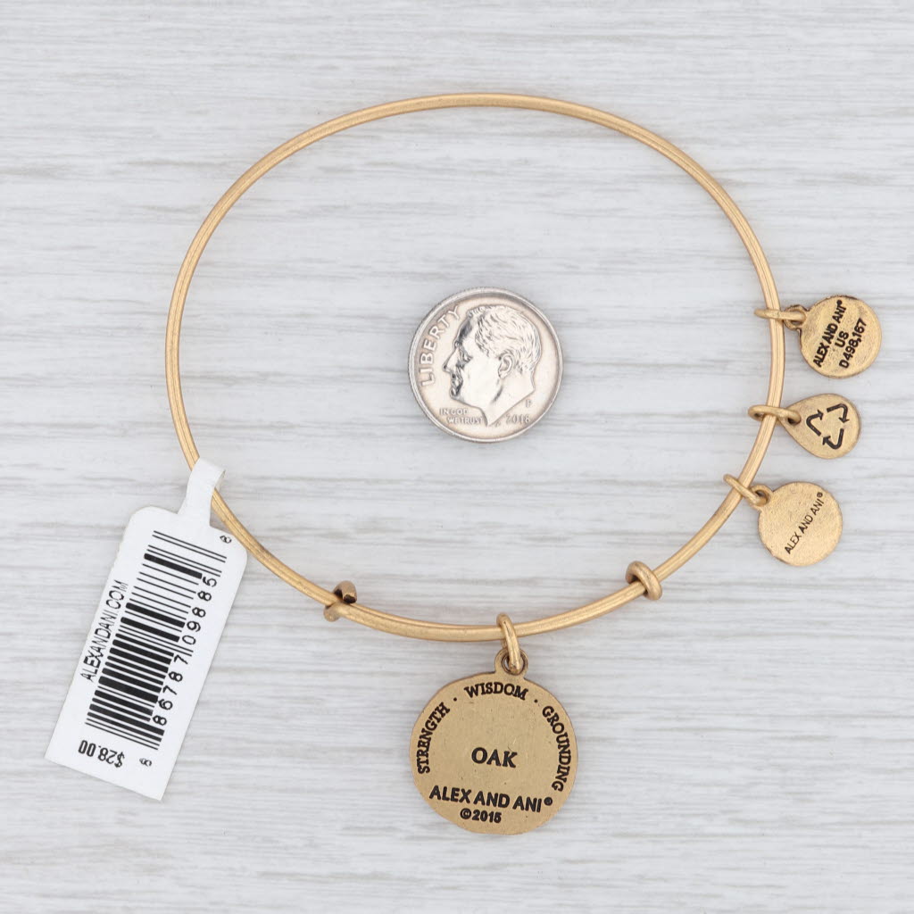 Light Gray New Alex and Ani Oak Flower Bangle Charm Bracelet Rafaelian Gold Expandable