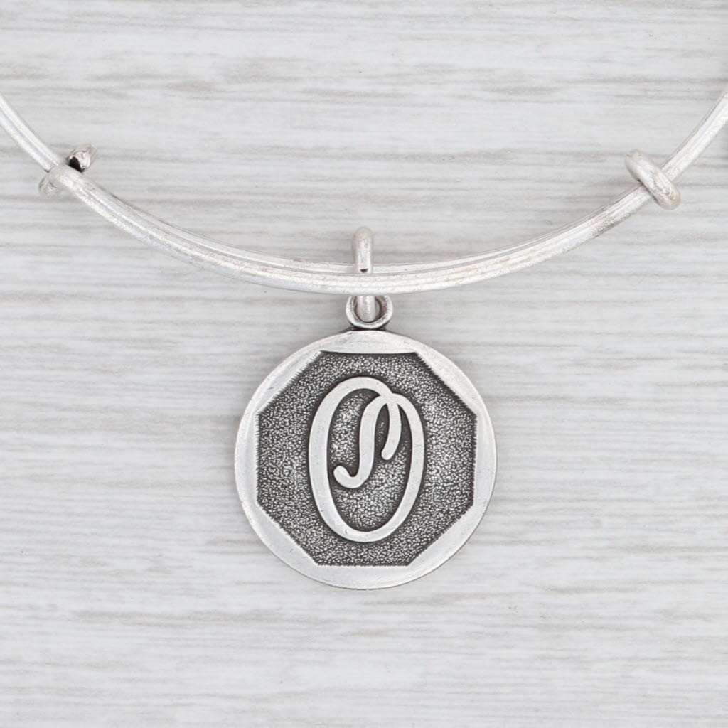 Light Gray New Alex and Ani Initial O Bangle Charm Bracelet Rafaelian Silver Expandable
