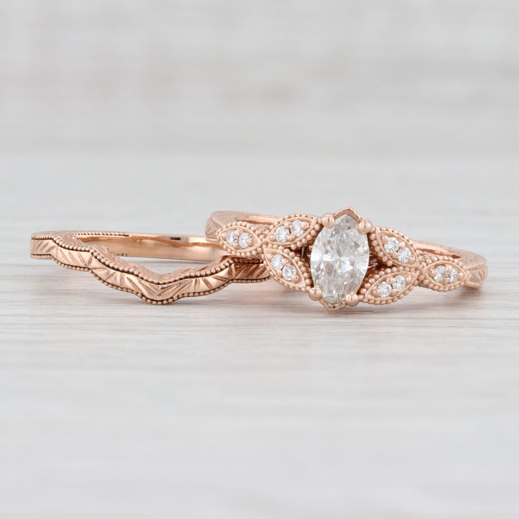 Light Gray New 0.48ctw Marquise Diamond Engagement Ring Wedding Band Set 14k Rose Gold 6.5