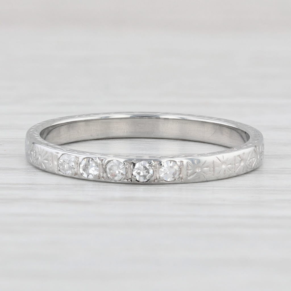 Light Gray Art Deco Diamond Wedding Band 18k White Gold Stackable Ring Vintage