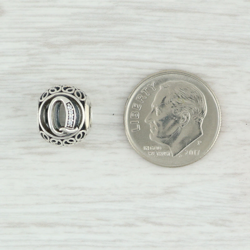 Light Gray New Authentic Pandora Vintage Q Charm 791861CZ Sterling Silver Letter "Q"