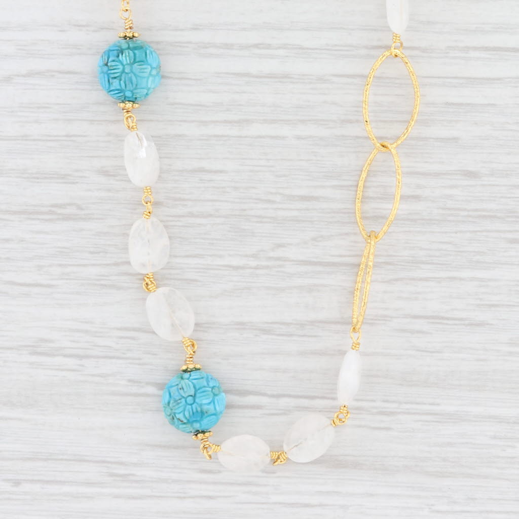 Light Gray New Nina Nguyen Floral Turquoise Quartz Bead Necklace Sterling Gold Vermeil Long