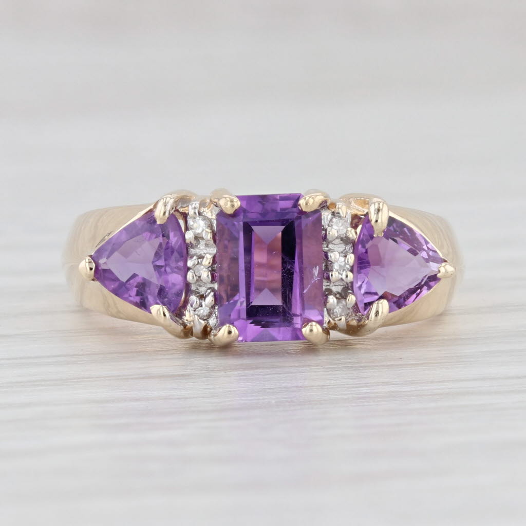 Light Gray 1.82ctw Amethyst Diamond Ring 10k Yellow Gold 3-Stone Size 7