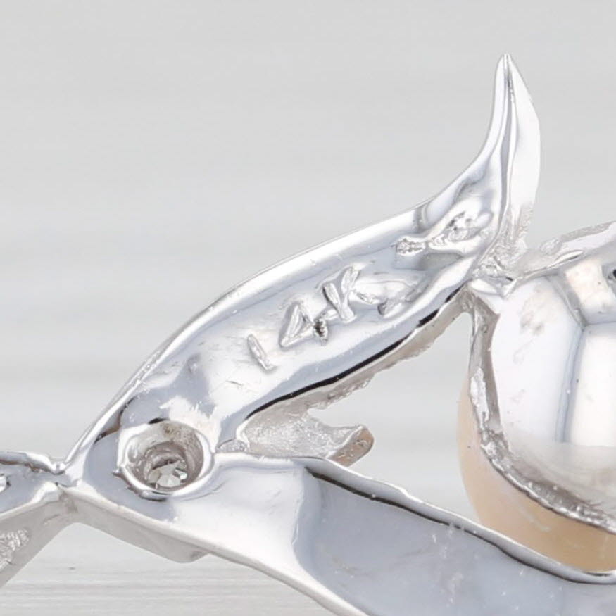 Light Gray Small Cultured Pearl Diamond Drop Pendant 14k White Gold