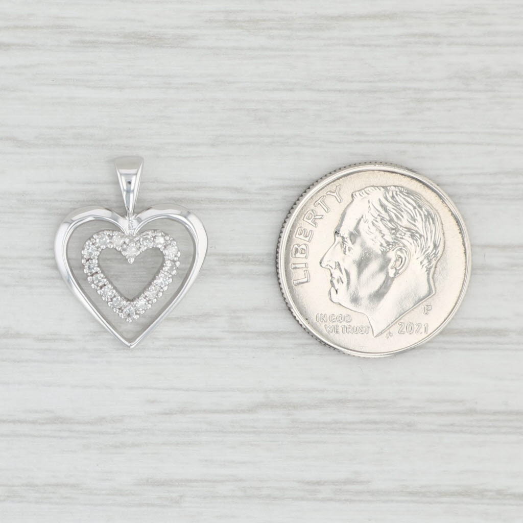 Light Gray Diamond Double Heart Pendant 10k White Gold Small Drop
