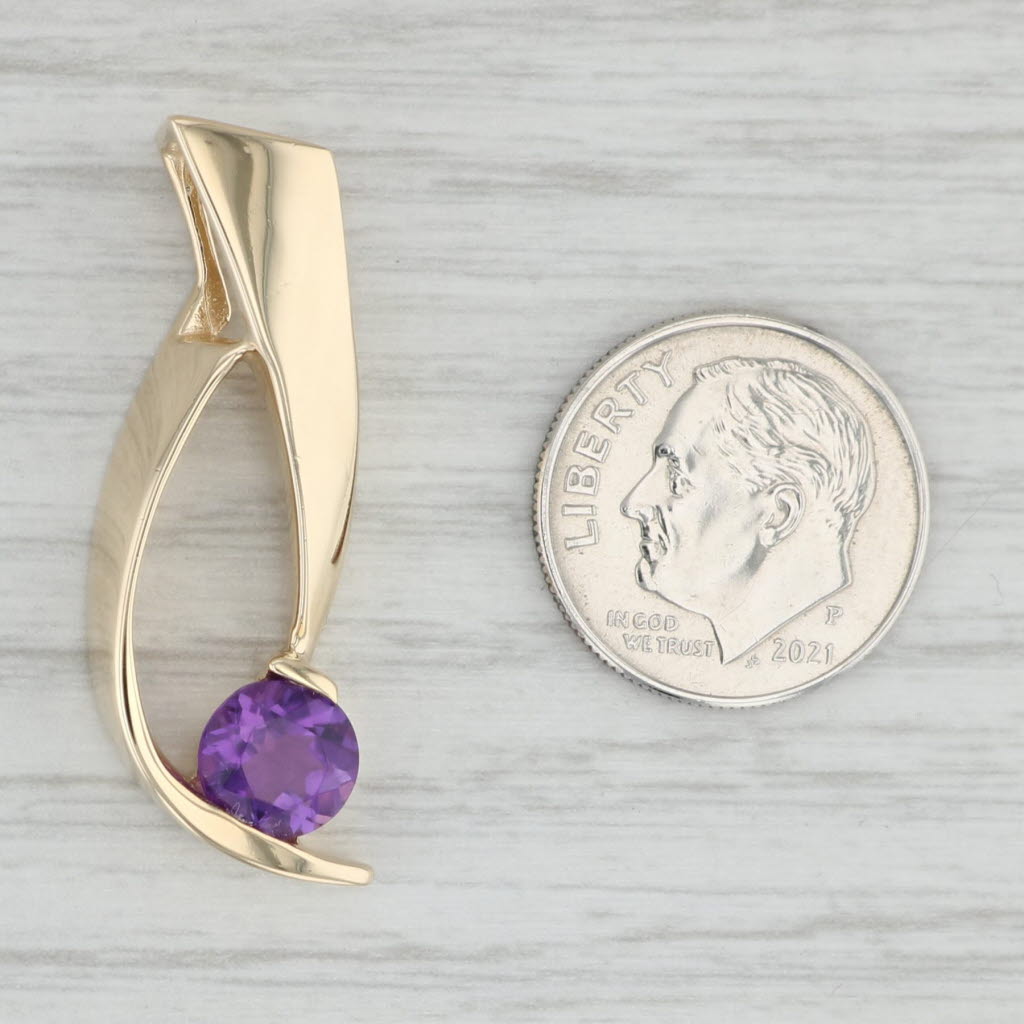 Light Gray Abstract 1.25ct Amethyst Solitaire Pendant 14k Yellow Gold