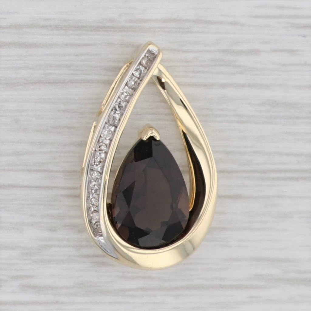 Gray 2.84ctw Smoky Quartz Diamond Teardrop Pendant 14k Yellow Gold