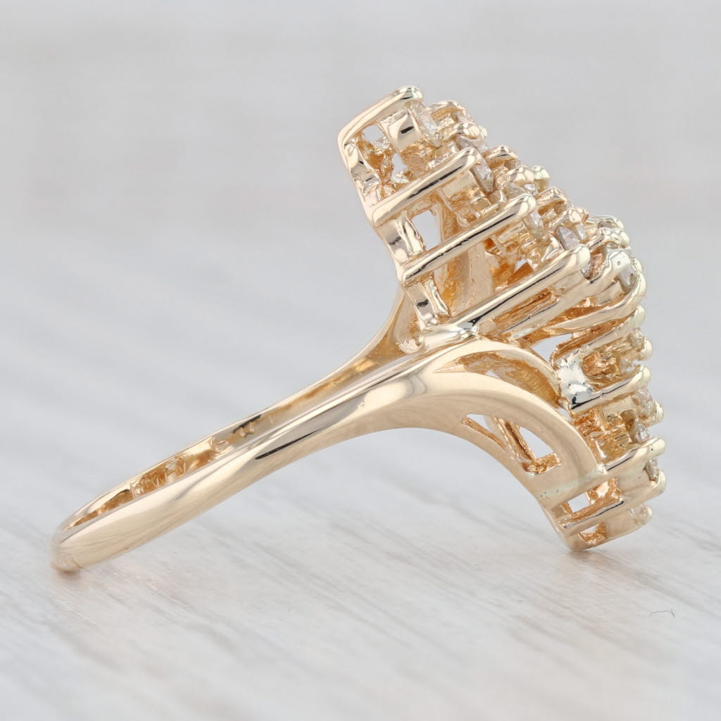 Light Gray 0.90ctw Diamond Cluster Bypass Ring 14k Yellow Gold Size 7.25