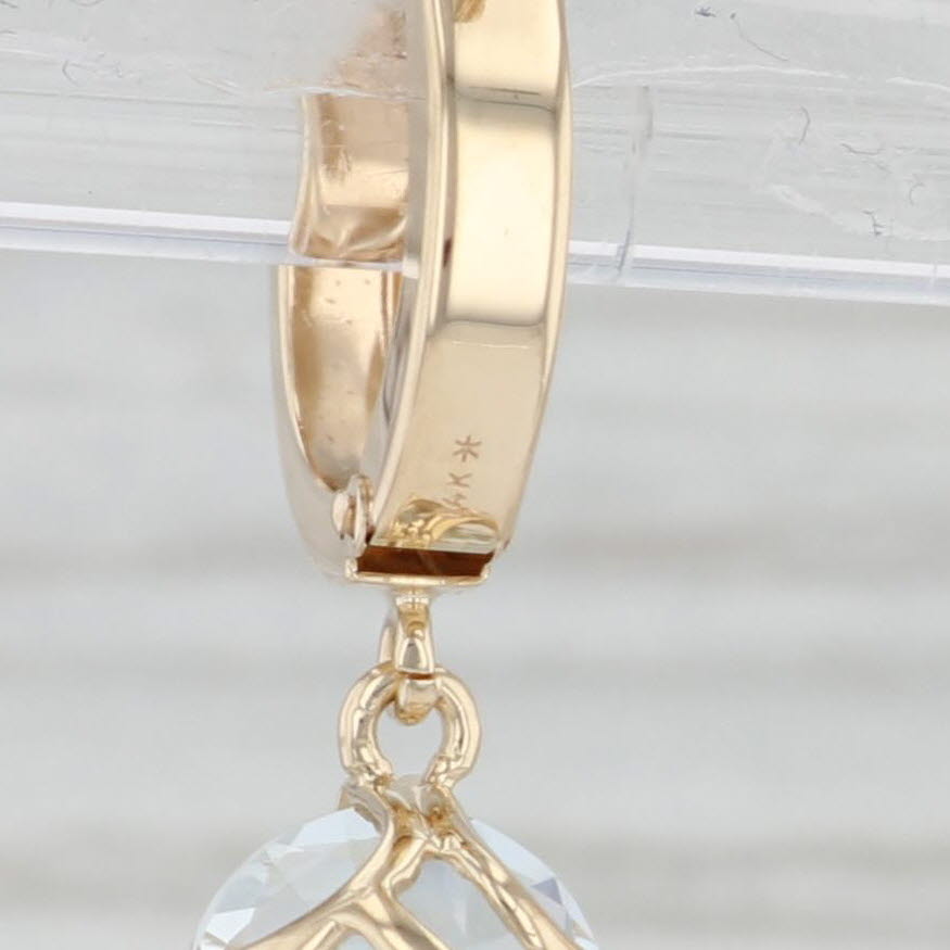 Light Gray 3.60ctw Round Aquamarine Dangle Hoops Earrings 14k Yellow Gold March Birthstone