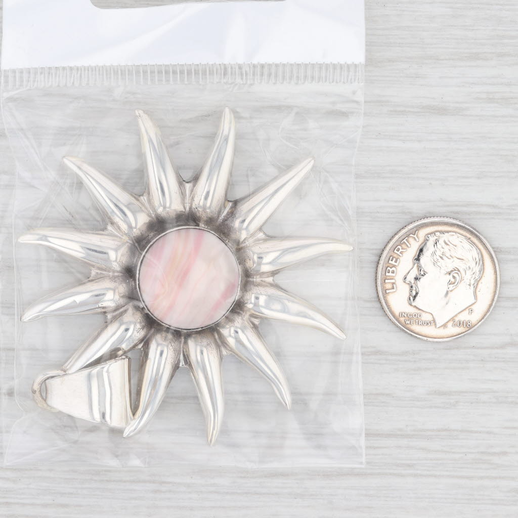 Light Gray New Flower Pendant Sterling Silver Celestial Sun Statement Marbled Pink Resin