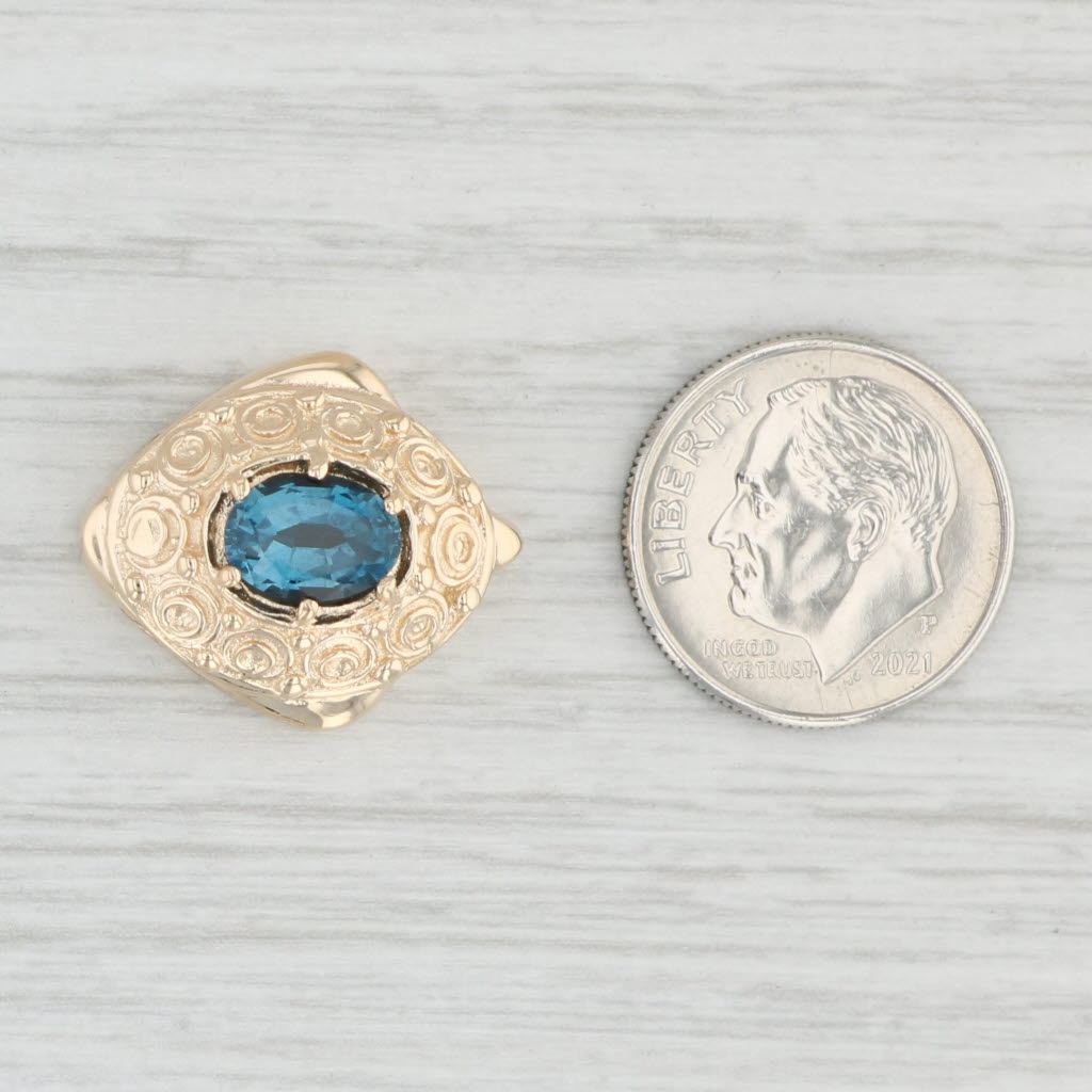 Light Gray 1.50ct Blue Topaz Slide Charm 14k Yellow Gold Vintage Ornate Richard Klein