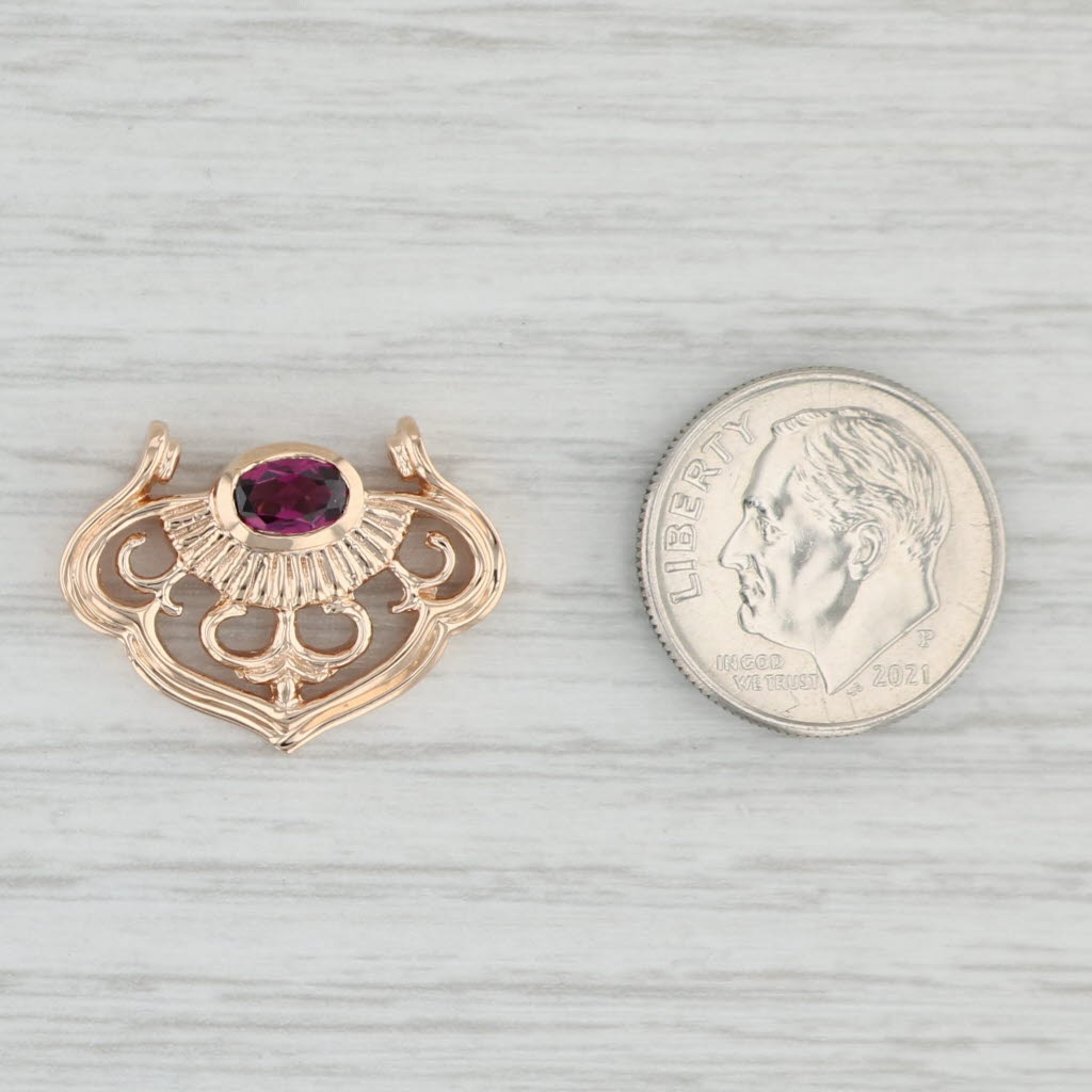 Light Gray 0.60ct Oval Garnet Solitaire Pearl Enhancer Pendant 14k Rose Gold Ornate