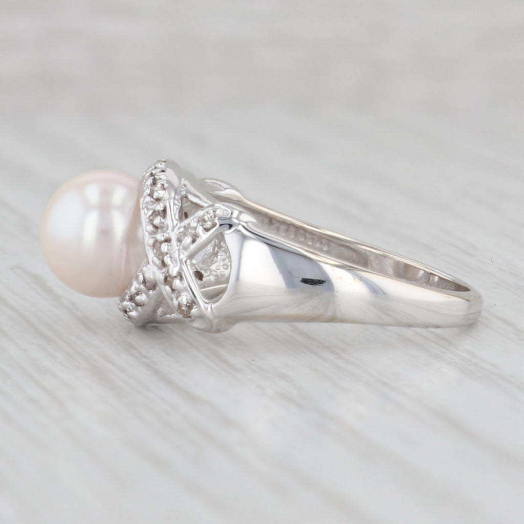 Light Gray Saltwater Cultured Pearl Diamond Ring 14k White Gold Size 7