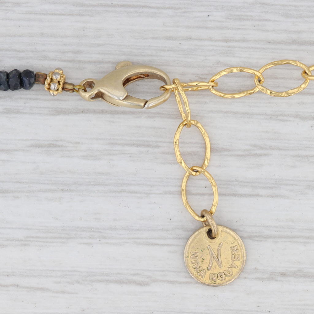 Light Gray New Nina Nguyen Sapphire Bead Necklace Sterling Gold Vermeil 32-36.5" Adjustable
