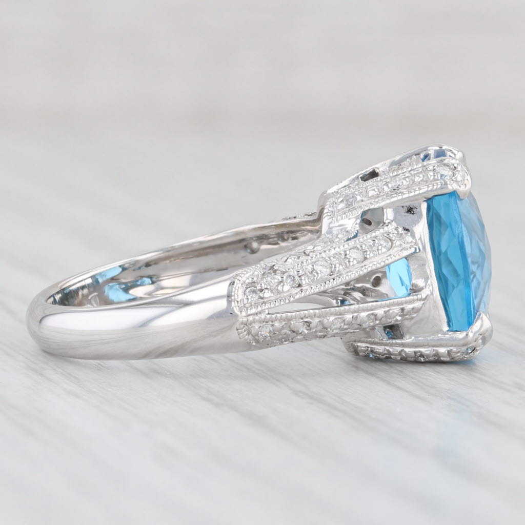 Light Gray 6ctw Rectangle Blue Topaz Diamond Ring 14k White Gold Size 6.5