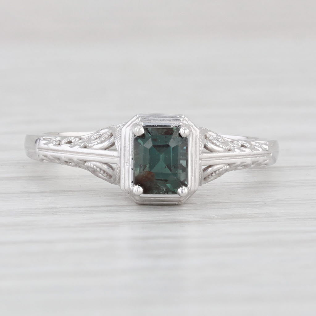 Light Gray New 0.70ct Green Alexandrite Solitaire Ring 14k White Gold Size 6.5 Filigree