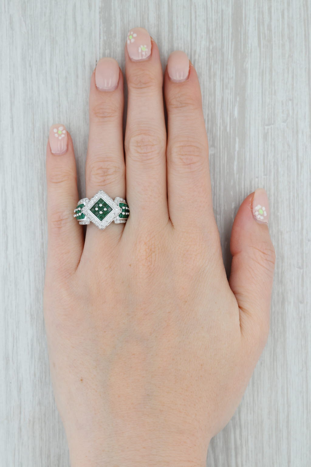 Gray 1.25ctw Emerald Diamond Halo Ring 14k White Gold Size 6.75 Cocktail