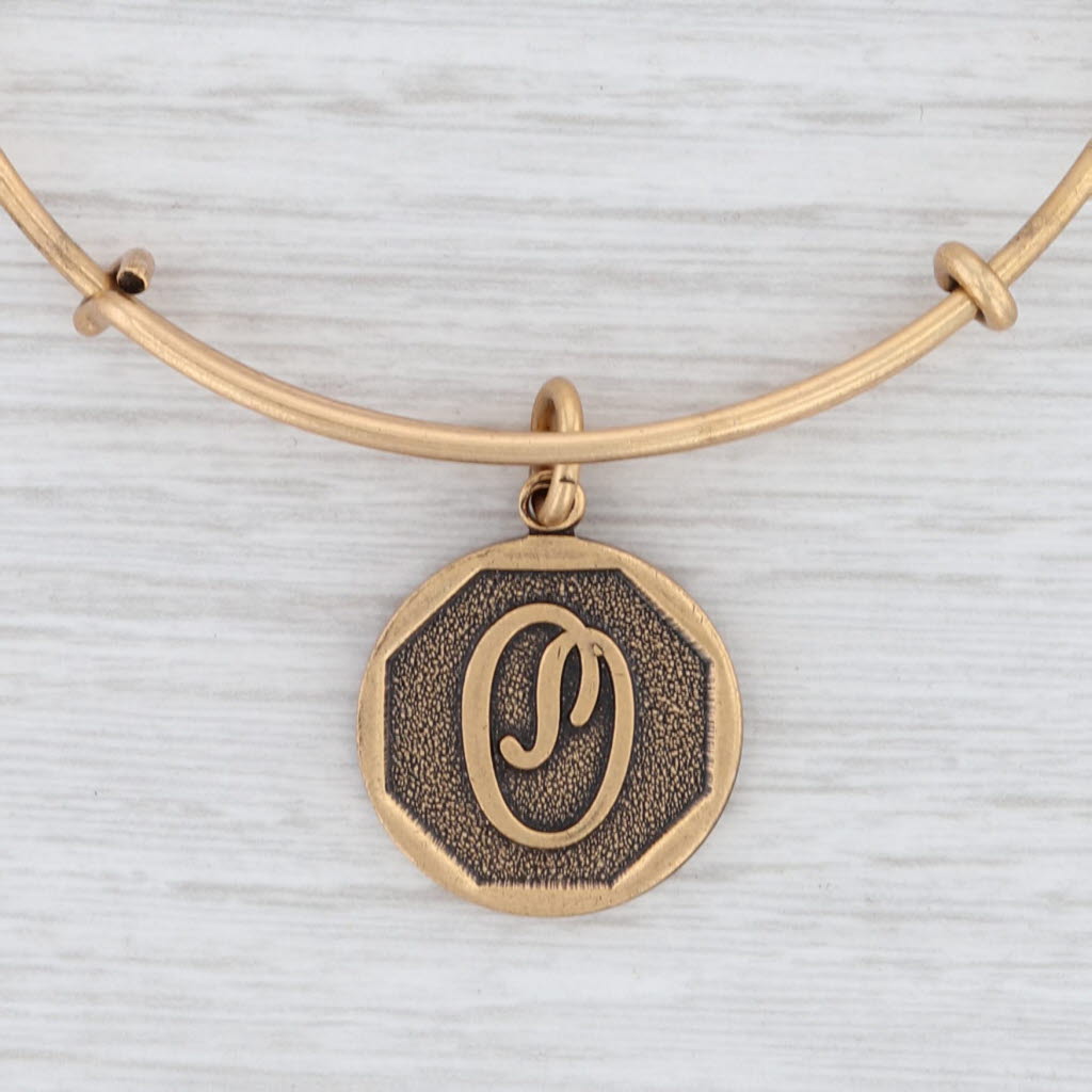 Light Gray New Alex and Ani Initial O Bangle Charm Bracelet Rafaelian Gold Expandable