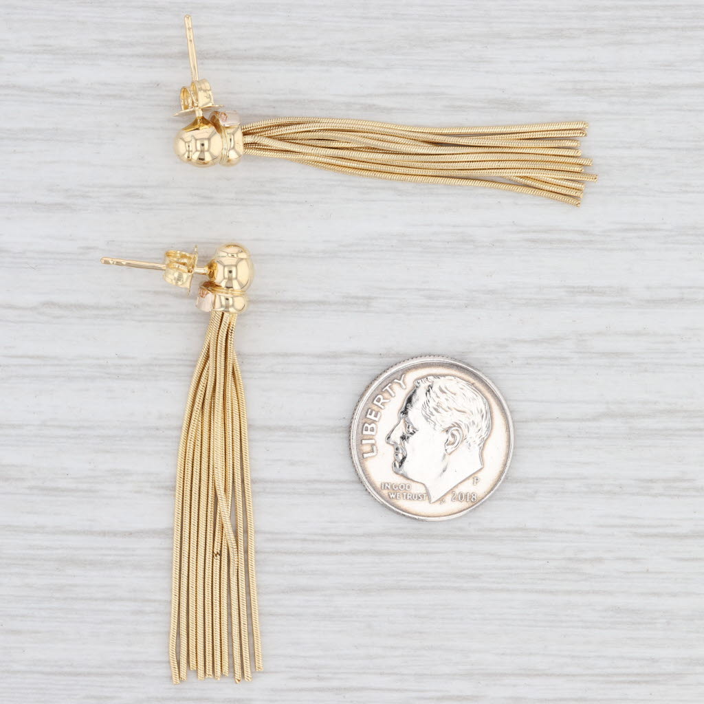 Light Gray Dangle Fringe Earrings 18k Yellow Gold 750 Pierced Drops