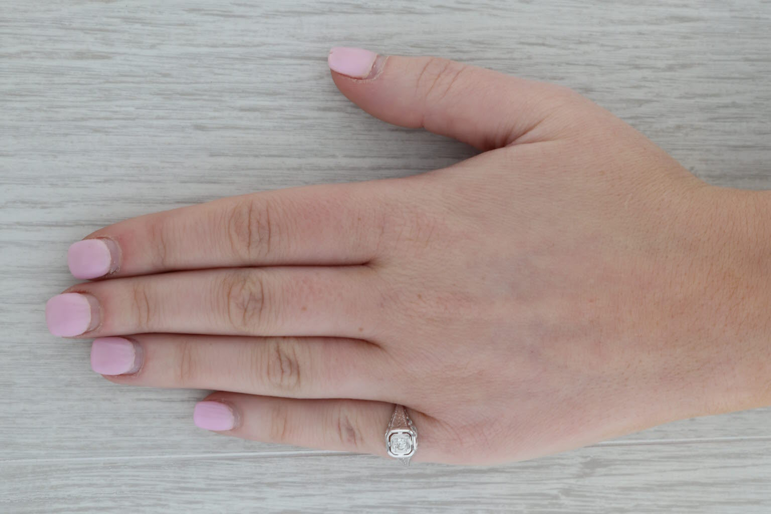 Dark Gray Art Deco VS2 Diamond Solitaire Ring 18k White Gold Sz 4.25 Vintage Heart Bridge