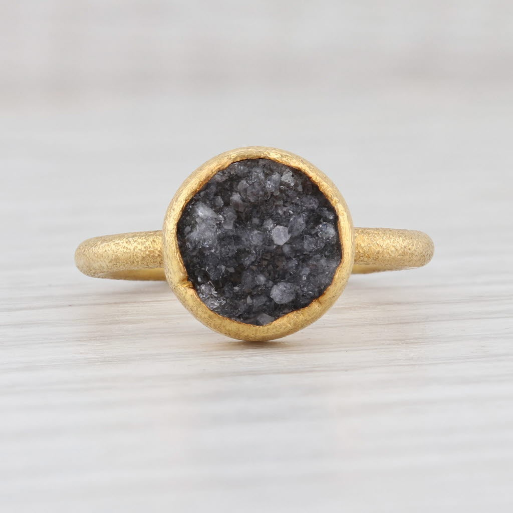 Light Gray New Nina Nguyen Amethyst Druzy Ring Size 7 Sterling 22k Gold Vermeil Solitaire