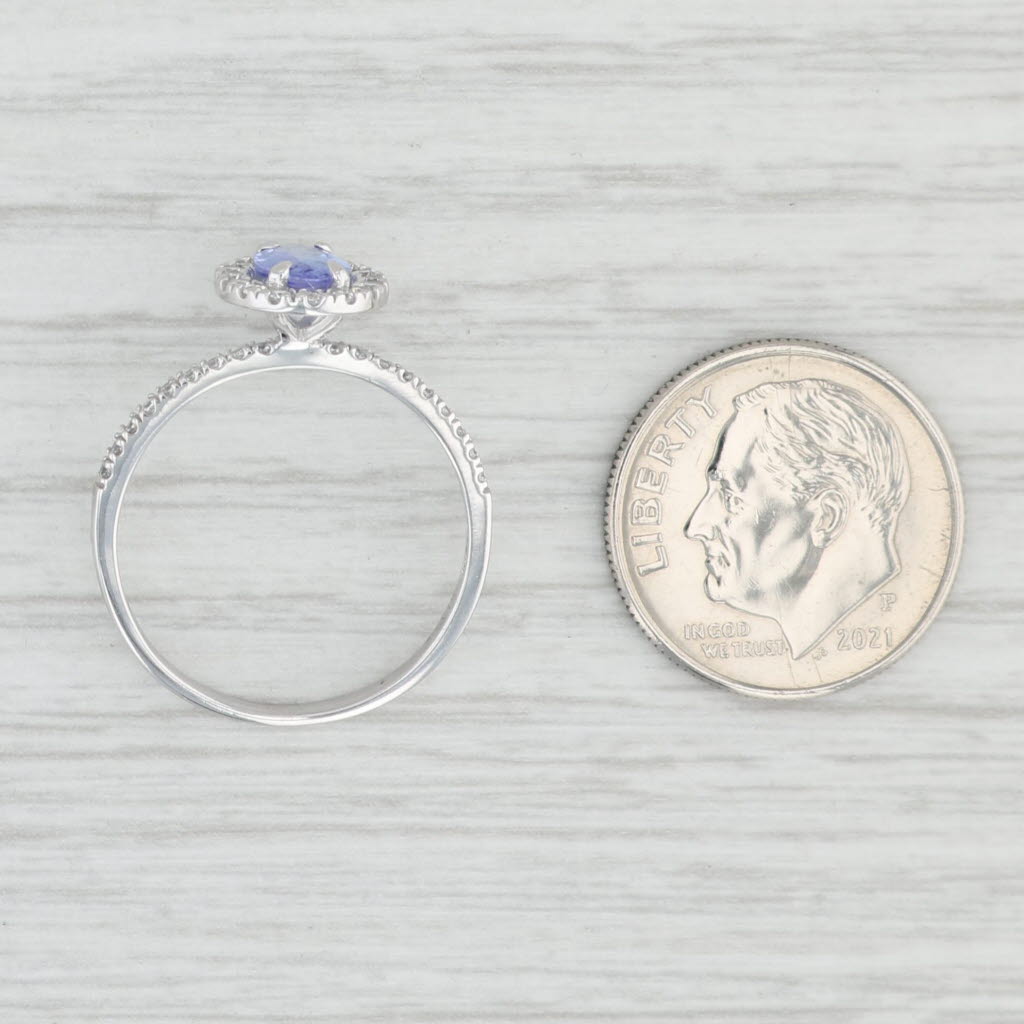 Light Gray 0.70ctw Oval Tanzanite Cubic Zirconia Halo Ring 10k White Gold Size 7