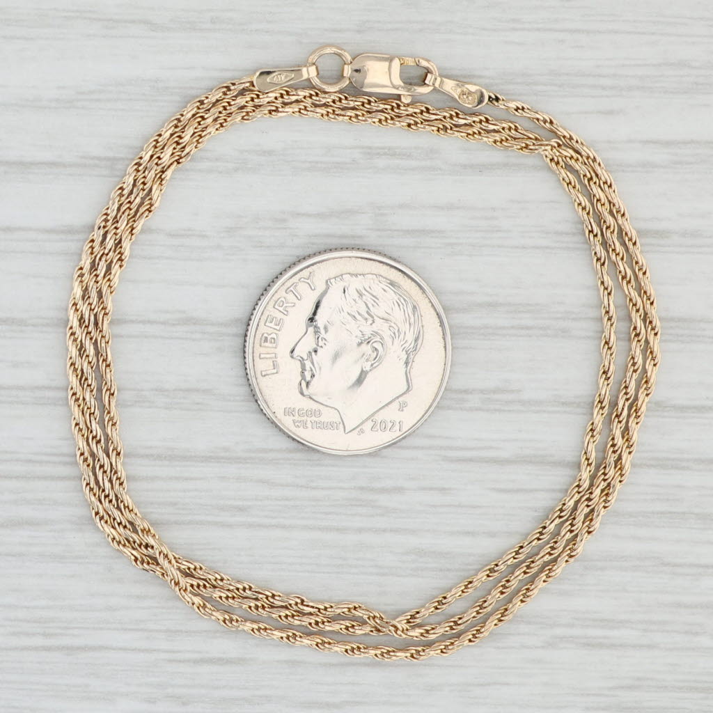 Light Gray 18" 1.3mm Rope Chain Necklace 10k Yellow Gold Lobster Clasp Italian