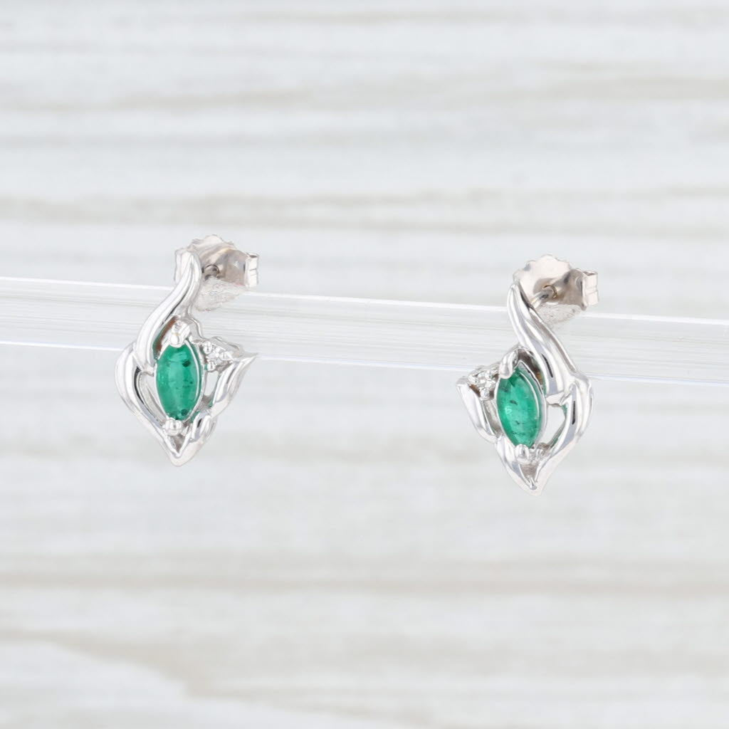 Light Gray New 0.26ctw Emerald Diamond Stud Earrings 14k White Gold May Birthstone Marquise