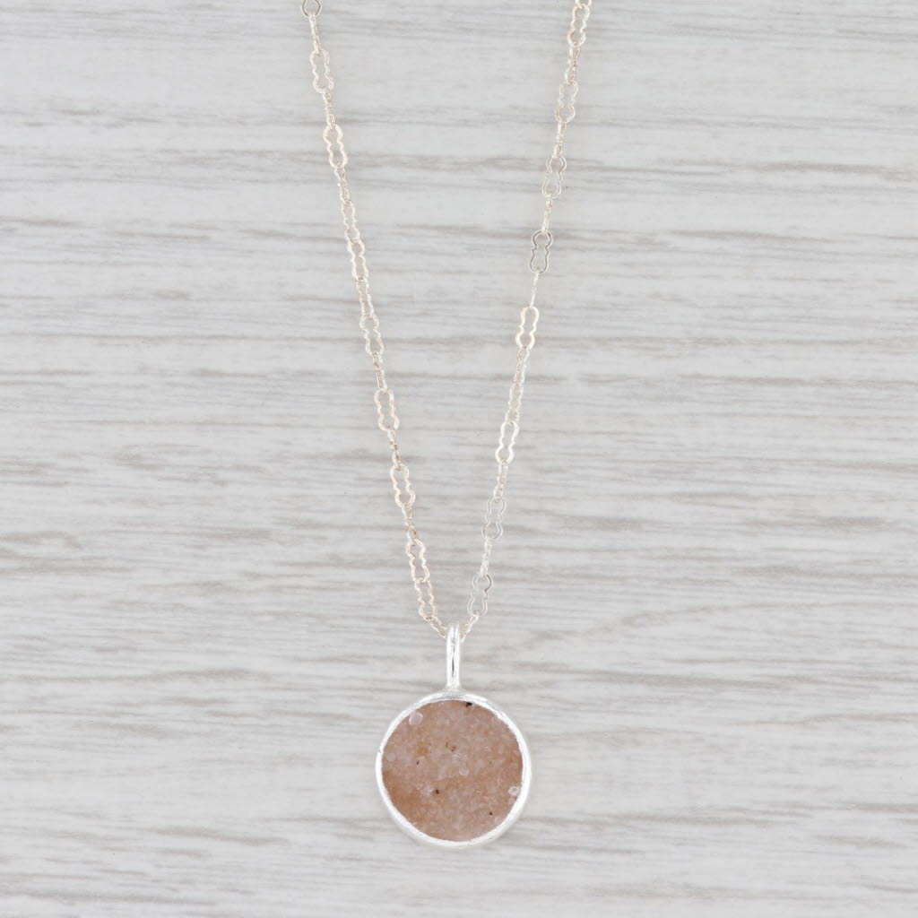 Light Gray New Nina Nguyen Druzy Sand Quartz Pendant Necklace 24-26" Chain Sterling Silver