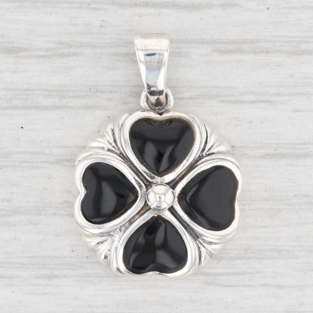 Light Gray New Black Resin Shamrock Pendant Sterling Silver Floral Clover 925