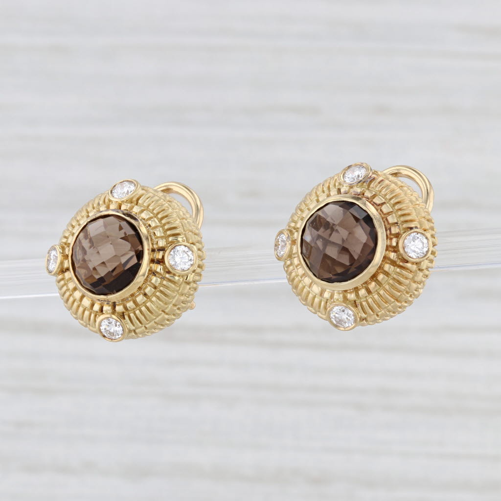 Light Gray Judith Ripka 4.48ctw Smoky Quartz Diamond Earrings 18k Yellow Gold Button Studs