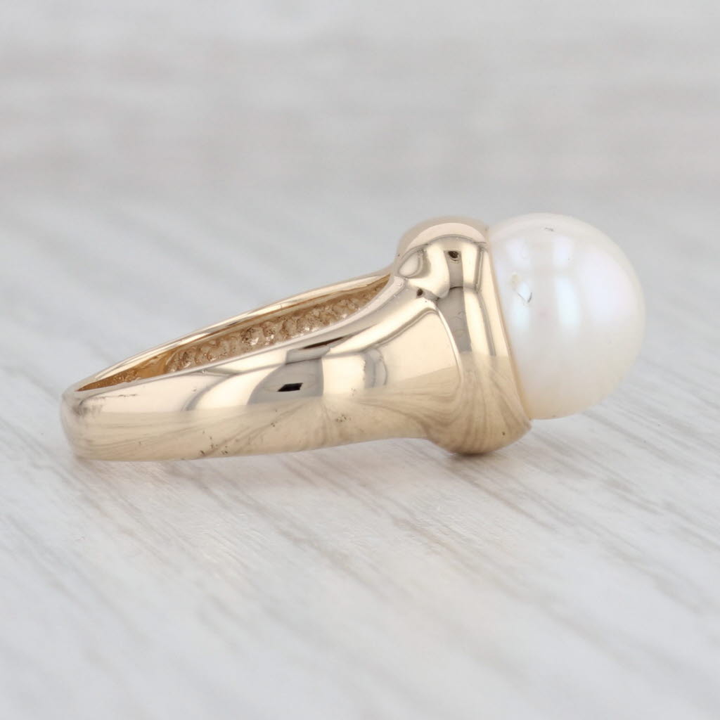 Light Gray Cultured Pearl Solitaire Ring 14k Yellow Gold Size 7