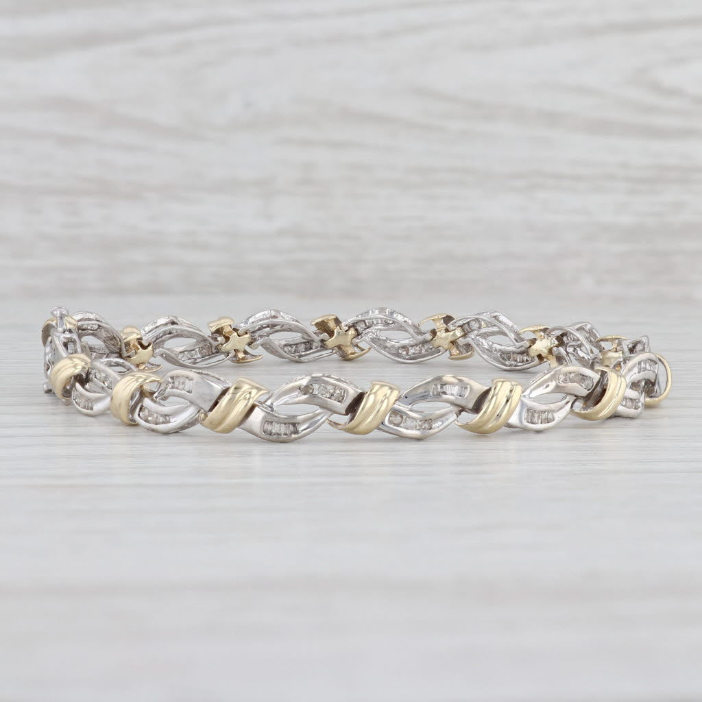 Light Gray 0.54ctw Diamond Woven Bracelet 10k White Yellow Gold 7" 6.3mm