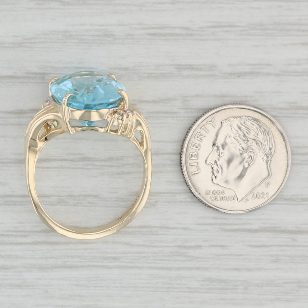Light Gray 10.29ctw Oval Blue Topaz Diamond Ring 14k Yellow Gold Size 7.25 Bypass