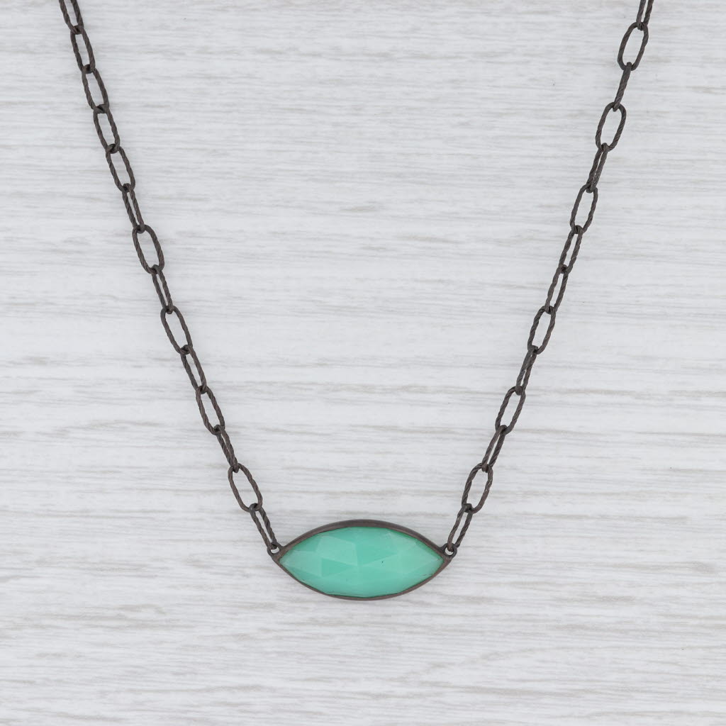 Light Gray New Nina Nguyen Green Chrysoprase Necklace Sterling Silver Oxidized 17.5"
